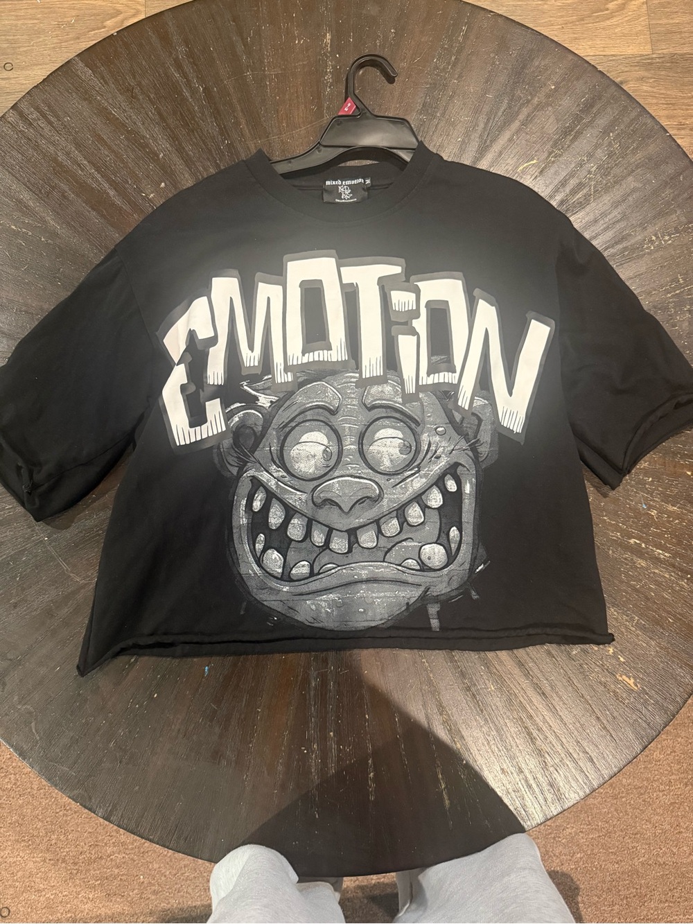 Mixed Emotion Black Cropped Tee Shirt